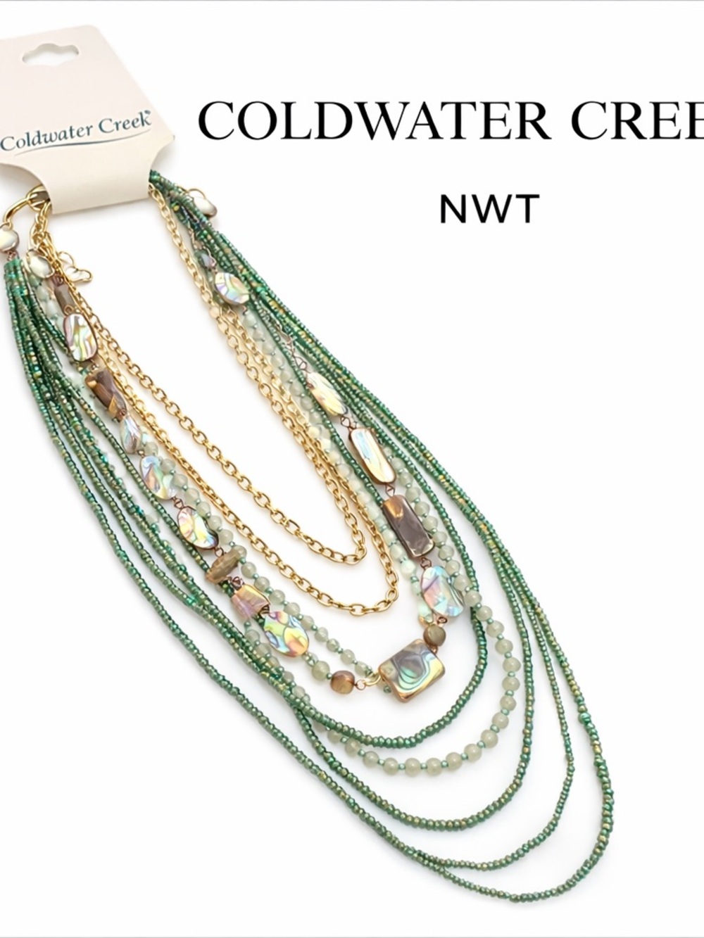 Coldwater Creek Green, Gold & Iridescent Multi-Strand Necklace NWT